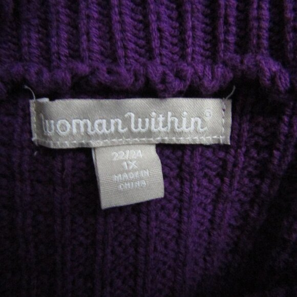 Woman Within Waffle Knit Sweater 1X Purple Buttons Modern Cozy Foldover Collar - Picture 9 of 10